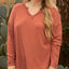 Gold Flame Plus Size Exposed Seam V Neck Long Sleeve Top