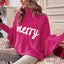 Red Merry Letter Embroidered High Neck Sweater