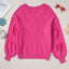 Rose Red Pearl Embellished Fuzzy Hearts V Neck Sweater