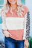 Red Leopard Color Block Knitted Long Sleeve Top