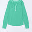 Green Trimmed Neckline Waffle Knit Henley Top