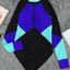 Blue Color Block Zipper Long Sleeve Rash Guard One Piece Swimsuit