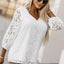 White Floral Lace Crochet Loose Fit V Neck Top