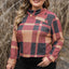 Mineral Red Plus Size Plaid Print Button Decor Asymmetric Neck Top