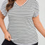 White Stripe V Neck Petal Sleeve Plus Size T-Shirt