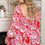 Fiery Red Plus Size Floral Sweetheart Neck Babydoll Blouse