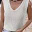 White Hollowed Knit V Neck Tank Top