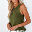 Green Tasseled Crochet Hollow-out Knit Tank