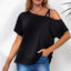 Black Asymmetric Criss Cross One Shoulder T Shirt