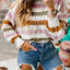 Multicolor Striped Hollowed Knitted Loose Sweater