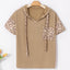 Khaki Leopard Patchwork Drawstring Hooded T Shirt