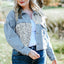 Blue Plus Size Leopard Ripped Cropped Denim Jacket