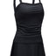 Black Solid Square Neck Sleeveless Tankini Swimsuit