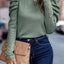 Khaki Buttoned Puff Long Sleeve Sheath Top