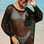 Black Fishnet Hollow-out Long Sleeve Beach Cover up