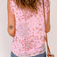 Pink Floral Print Drawstring Frill Trim Sleeveless Top