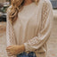 Light French Beige Lace Patch Sleeve Waffle Knit Top