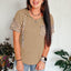 Khaki Leopard Patchwork Drawstring Hooded T Shirt