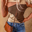 Brown Expose Seam Color Block Ribbed Knit Top