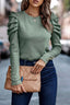 Khaki Buttoned Puff Long Sleeve Sheath Top