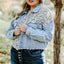 Blue Plus Size Leopard Ripped Cropped Denim Jacket