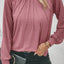 Rose Pink Contrast Lace Raglan Sleeve Plicate Round Neck Top