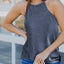 Black Solid Color Crew Neck Tank Top