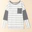 Stripe Patchwork High Low Side Slits Long Sleeve Top