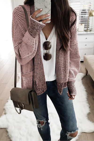 Black Chunky Waffle Knit Oversized Collar Cardigan