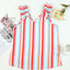 Multicolor Striped V Neck Ruffle Straps Tank Top