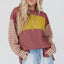 Peach Blossom Colorblock Striped Bishop Sleeve Top