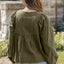 Green Embroidered Split Neck Pleated Loose Blouse