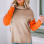 Clay Red Color Block Turtle Neck Drop Shoulder Knit Sweater