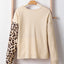 Pale Khaki Leopard Colorblock Waffle Knit Top