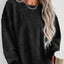 Pink Solid Ribbed Knit Round Neck Pullover Sweatshirt