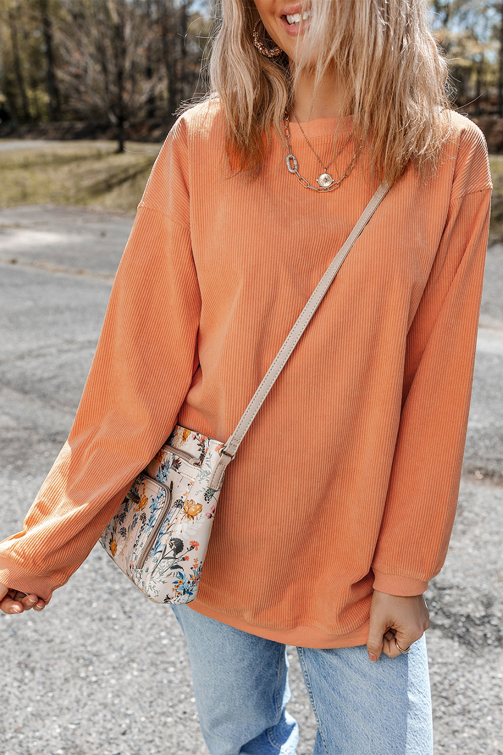 Apricot Ribbed Corded Oversized Sweatshirt