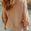 Pink Lace Waffle Patchwork Strappy V Neck Long Sleeve Top