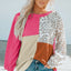 Leopard Patchwork Color Block Ribbed Long Sleeve Top