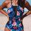 Black Floral Print Mesh Patchwork Criss Cross One Piece Swimsuit