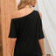 Black Solid Asymmetrical Neck Loose Casual T-Shirt