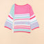 Pink Color Block Striped Three-Quarter Sleeve Knitted Top