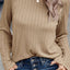 Pink Ribbed Round Neck Knit Long Sleeve Top