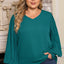 Green Pleated Bubble Sleeve Plus Size Blouse