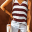 Red Striped V Neck Tank Top