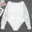 White Lace Sleeves Square Neck Bodysuit