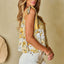 Yellow Floral Patchwork Tied Straps Buttoned Tank Top