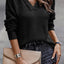 V Neck Ribbed Drop Shoulder Hooded Sweater