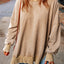 Khaki Drop Shoulder Ribbed Trim Oversized Sweatshirt