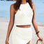 White Hollowed Crochet Cropped 2 Piece Beach Dress