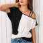 Black Asymmetric Colorblock Strappy Cold Shoulder Twist Hem Top